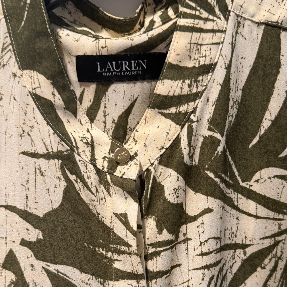 Lauren Ralph Lauren Olive and Cream Botanical Tie-Waist Maxi Dress - Picture 4 of 6
